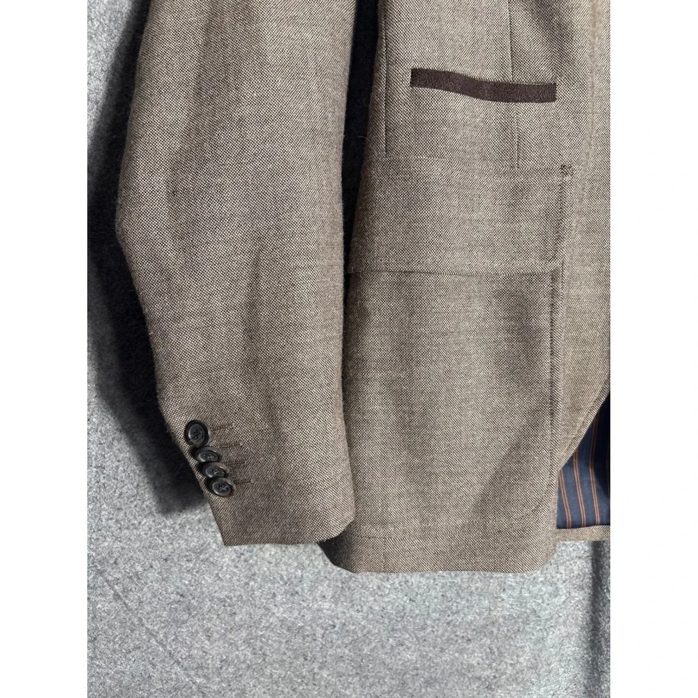 Stafford Essentials Mens 40R Slim Fit Brown Wool Blend Blazer Quilted Bib Jacket